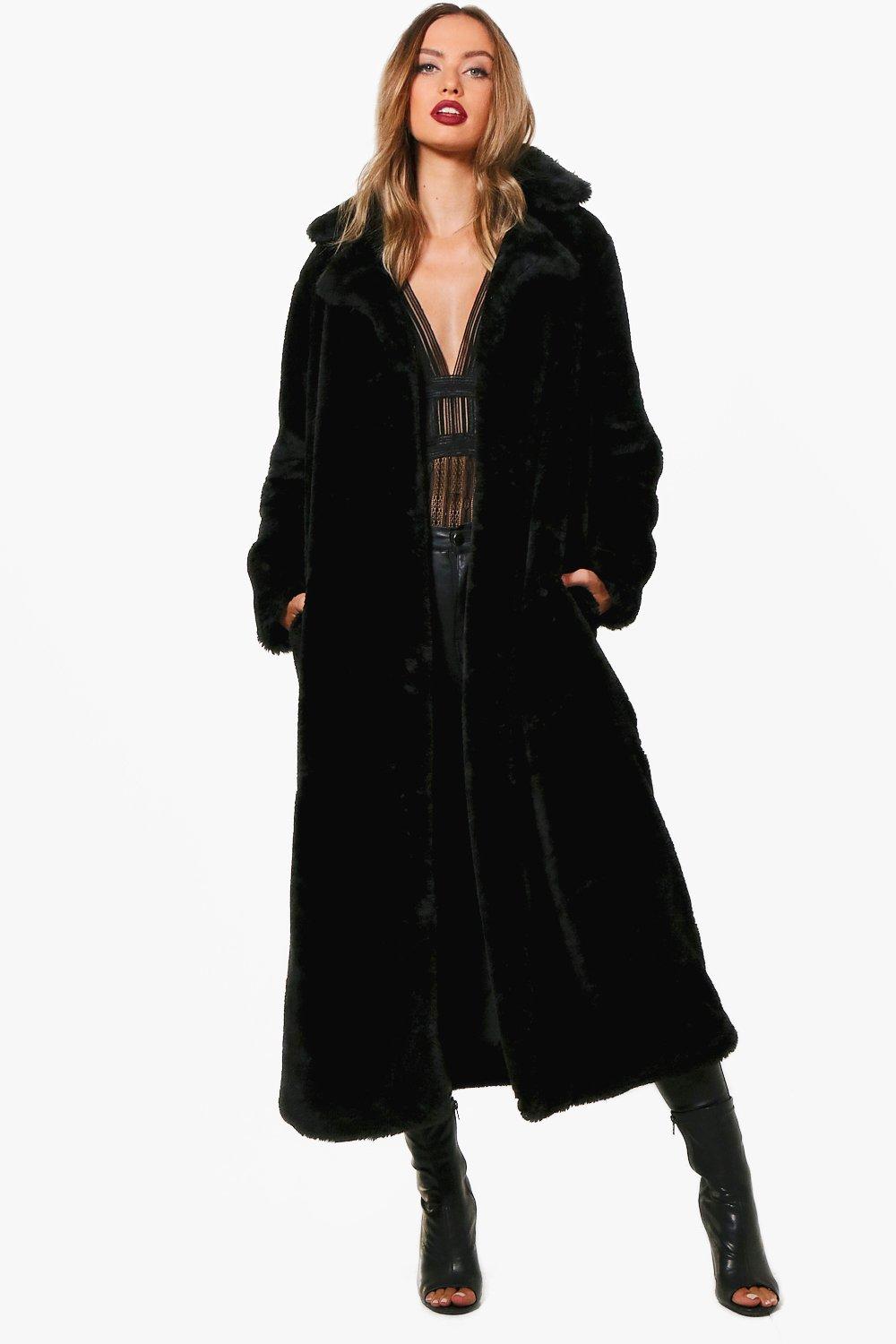 black maxi fur coat