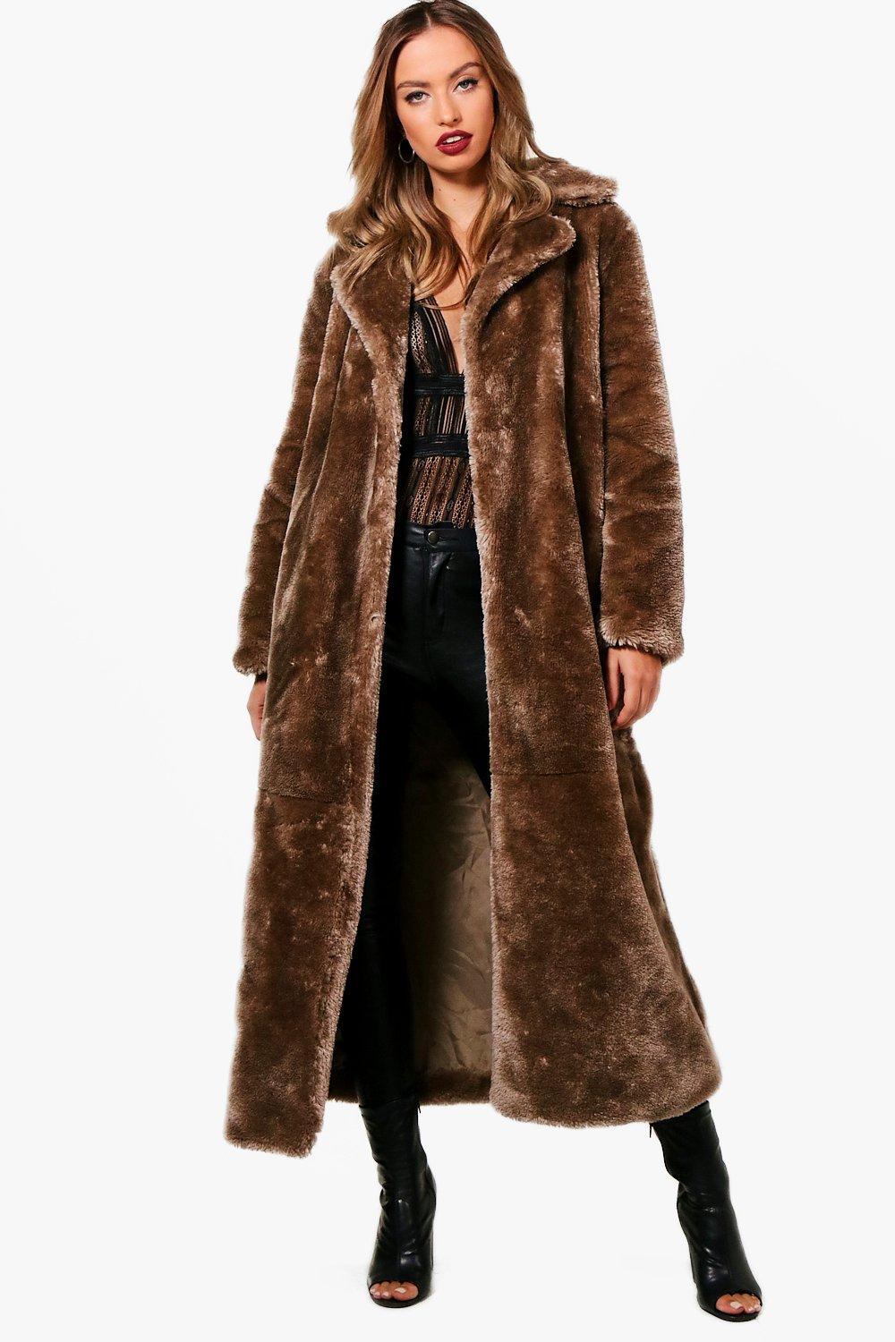 maxi faux fur coat with hood