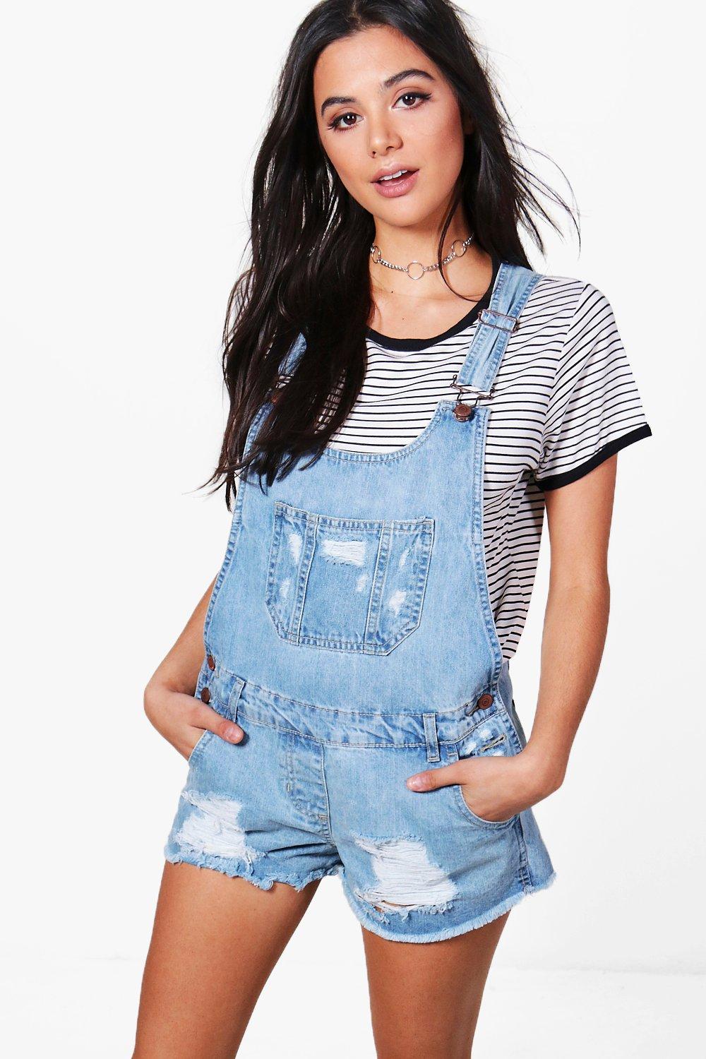 denim dungaree shorts