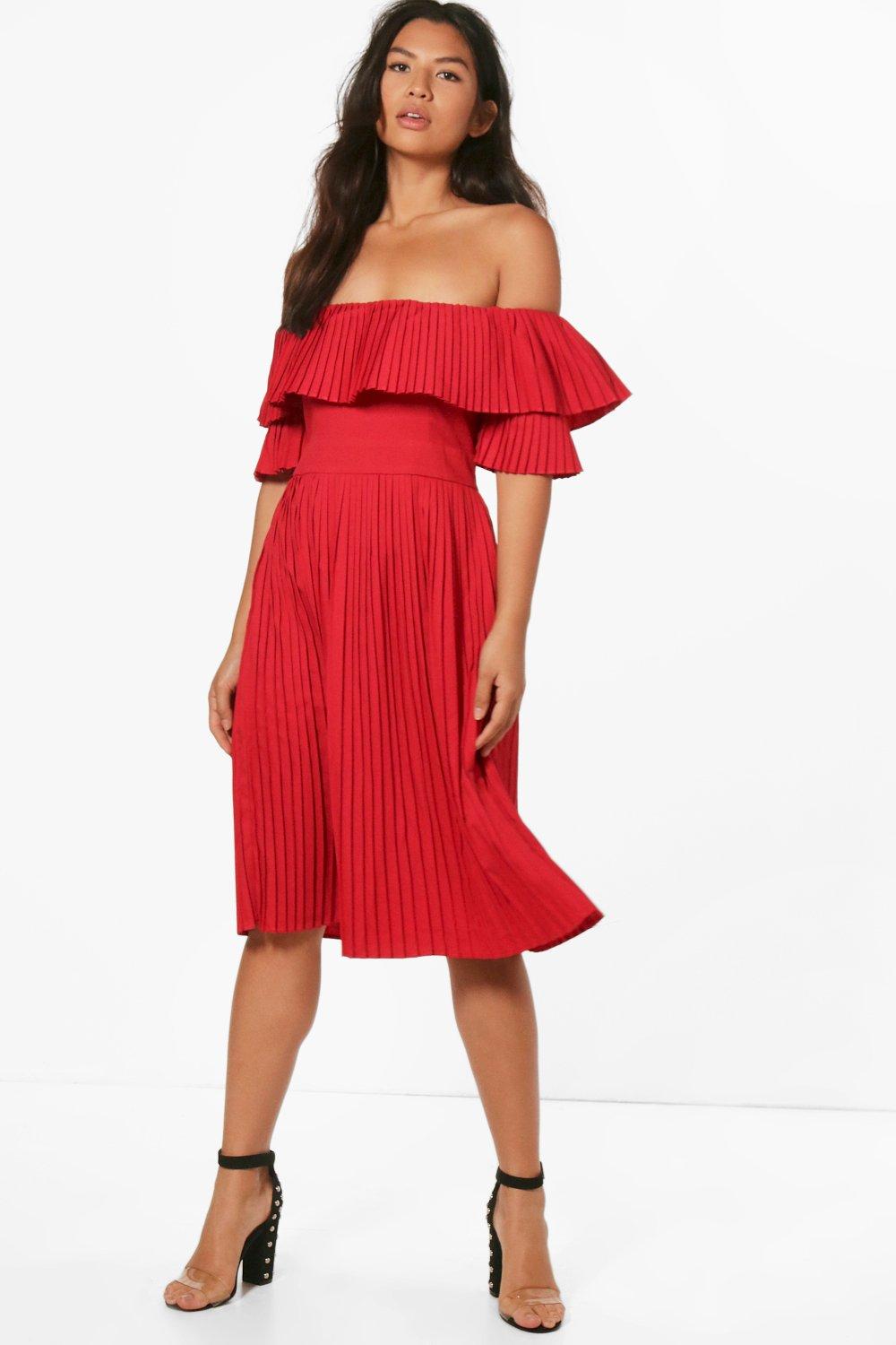 crepe ruffle wrap midi skater dress