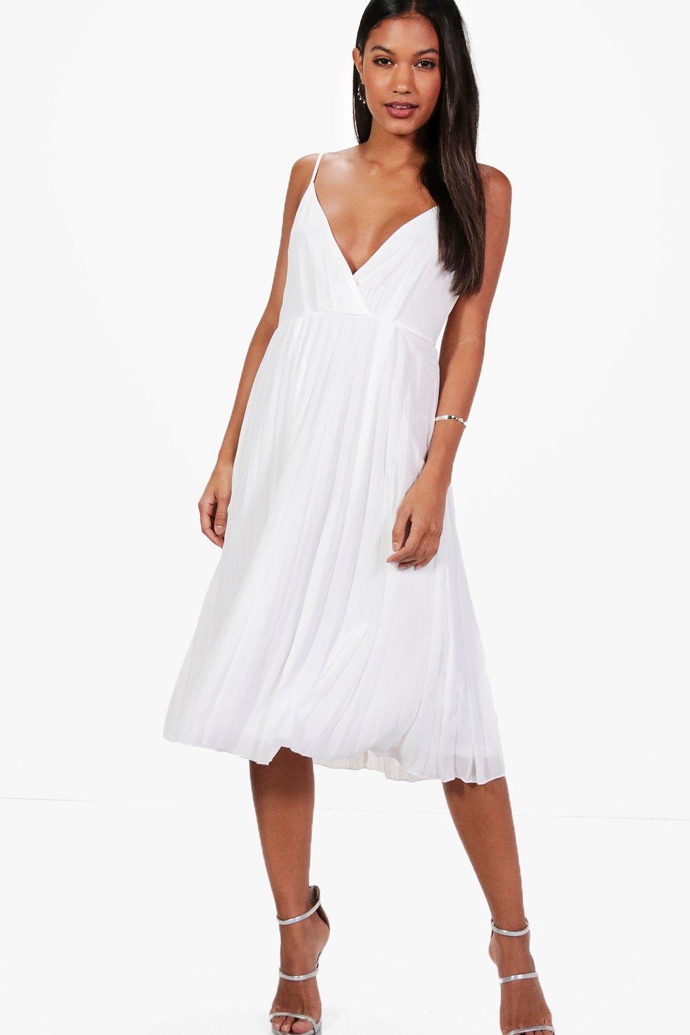 Chiffon Pleated Midi Skater Dress | Boohoo