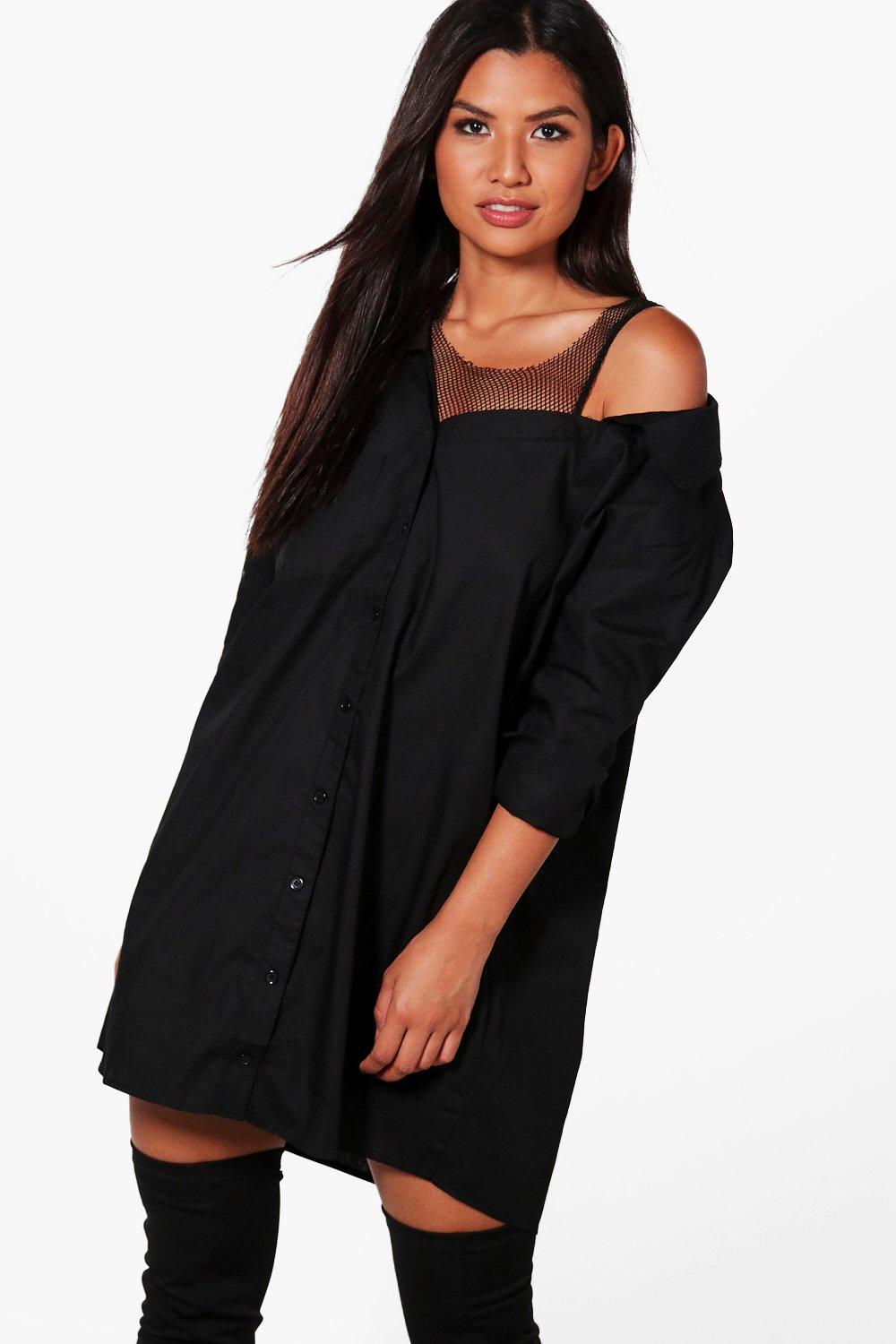 black off shoulder shirt dress