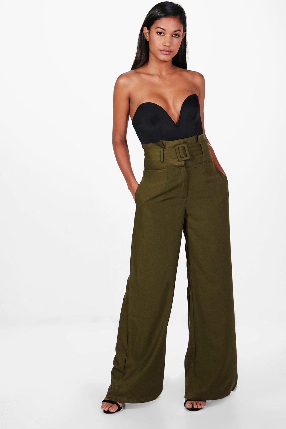 Belted High Waist Tailored Wide Leg Trousers | Boohoo