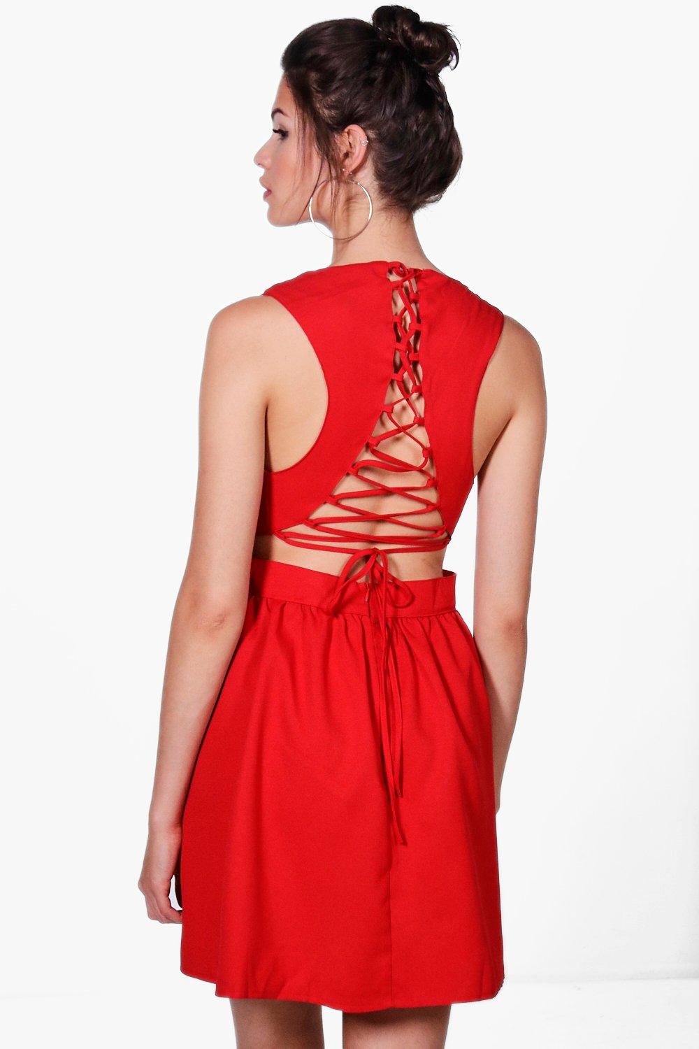 lace up back skater dress