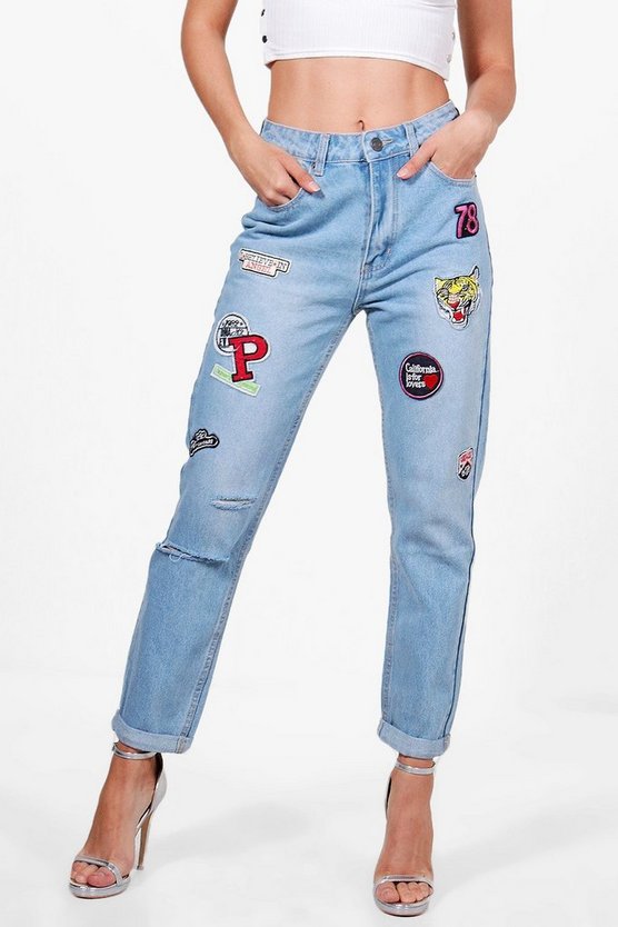 Elsy Ripped Boyfriend Jeans With Badges