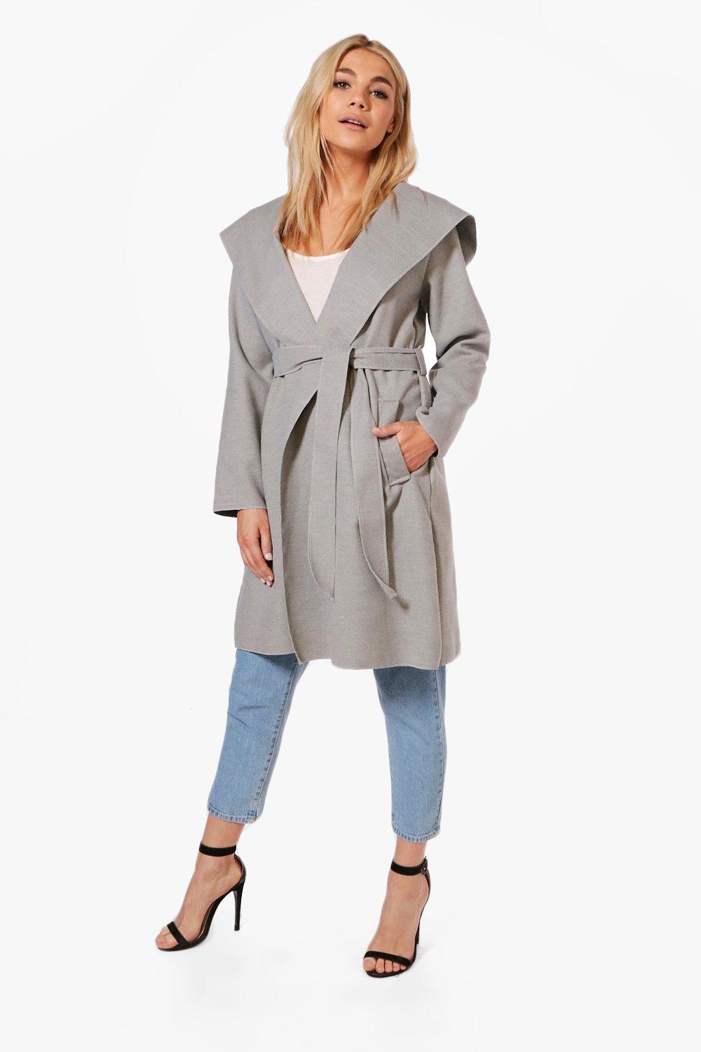 hooded belted coat