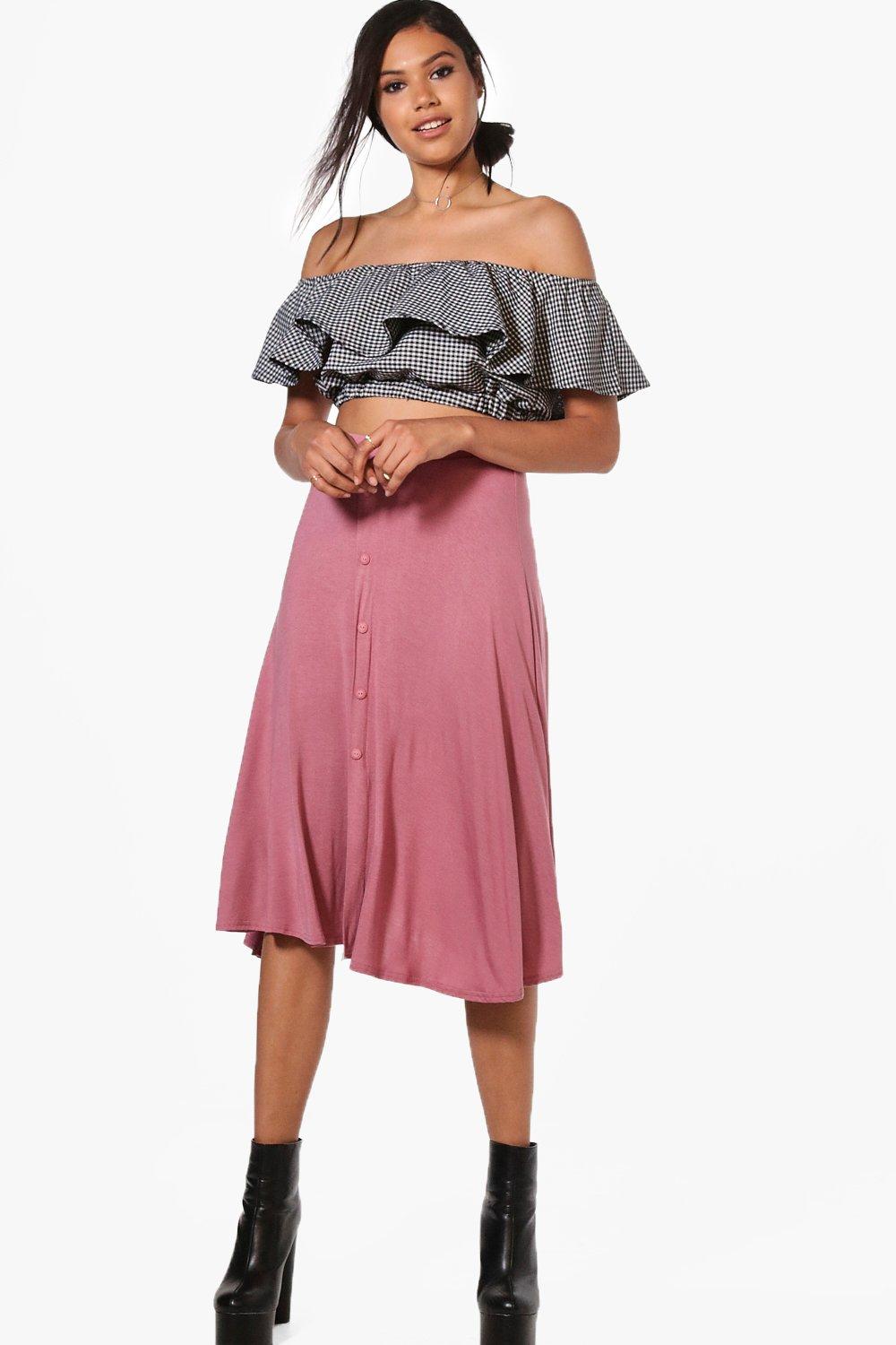 Eva Button Front Jersey Midi Skirt | Boohoo