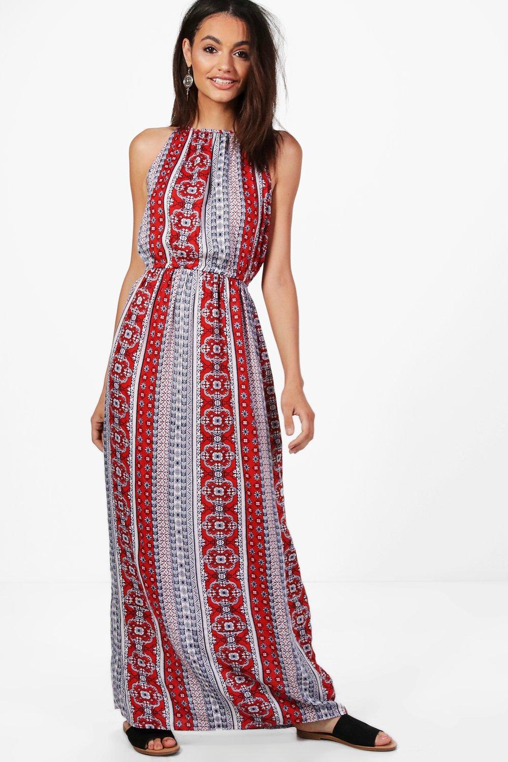 

Paisley Print High Neck Maxi Dress, Красный