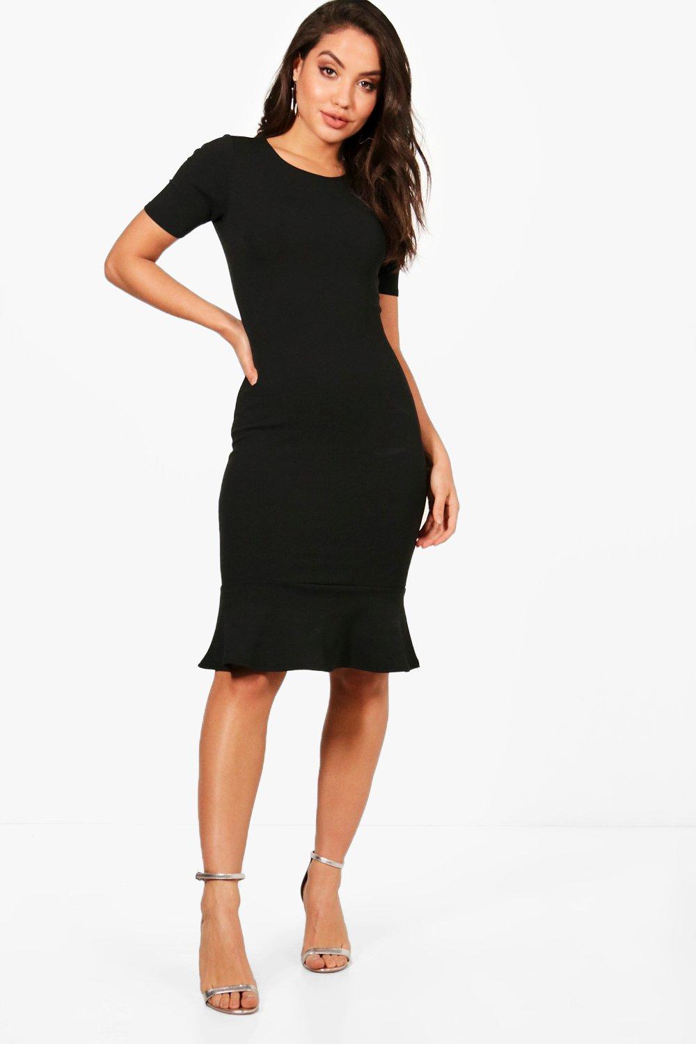 frill hem midi dress with sleeves