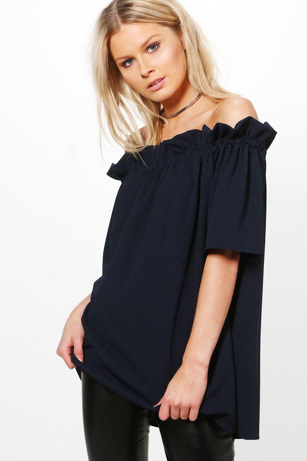 Kylie Off The Shoulder Frill Top | Boohoo