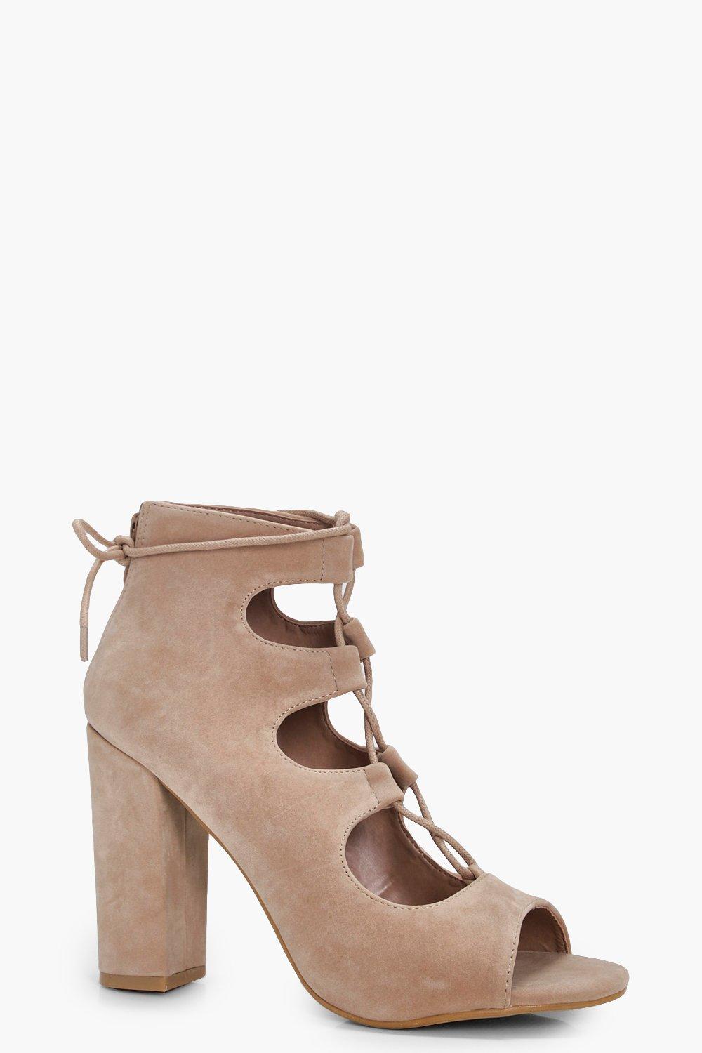 lace up ghillie block heels