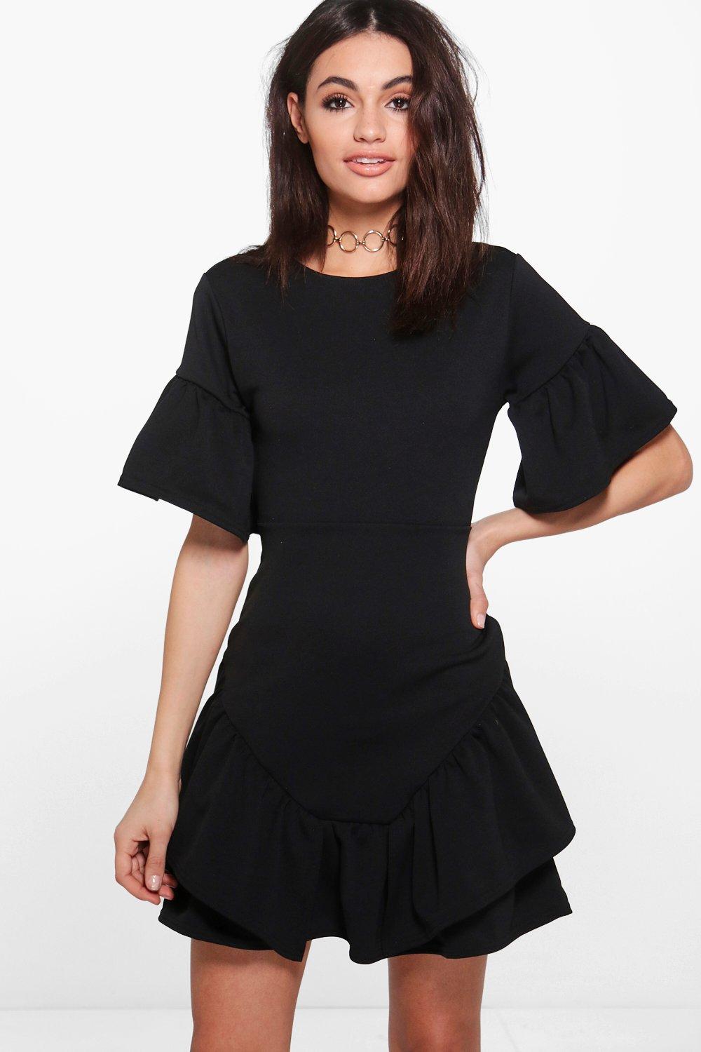 Lucy Frill Hem Detail Belted Bodycon Dress | Boohoo
