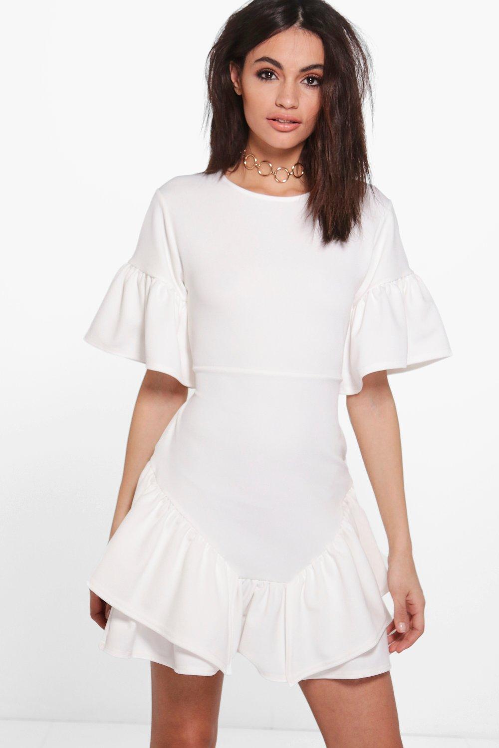 Lucy Frill Hem Detail Belted Bodycon Dress | Boohoo
