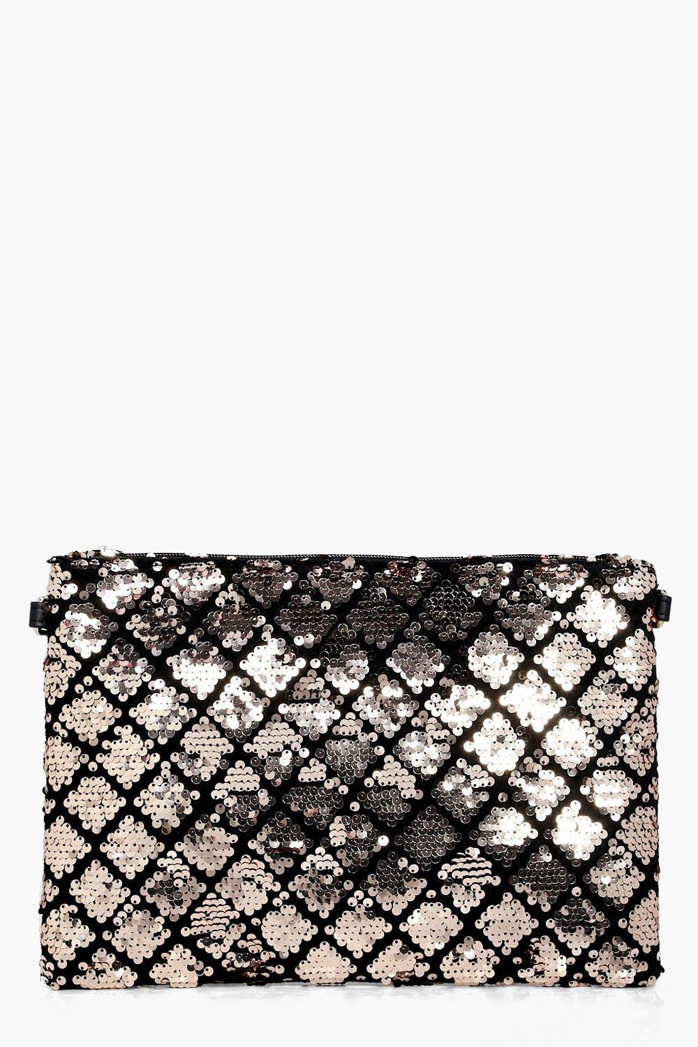 rose gold sequin clutch bag