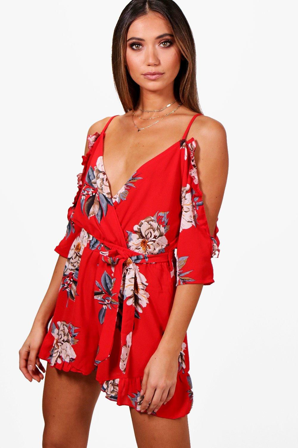 red ruffle playsuit