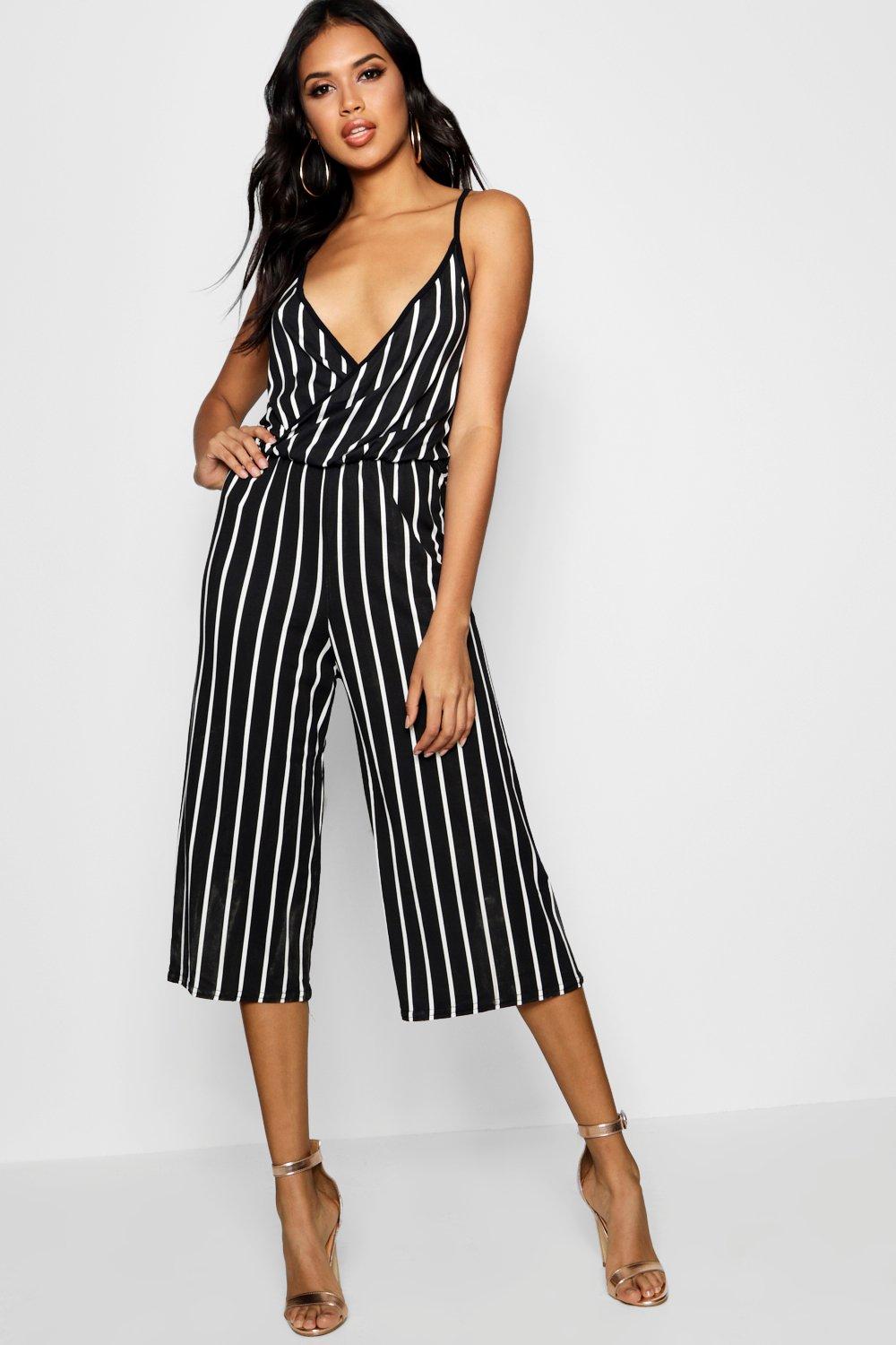 Striped Culotte Strappy Jumpsuit | Boohoo