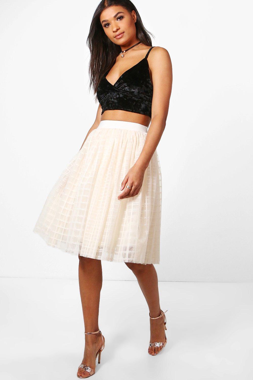 Boutique Amala Grid Tulle Full Midi Skirt | Boohoo