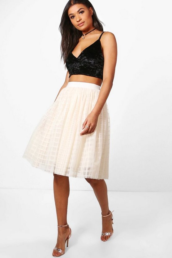 Boutique Amala Grid Tulle Full Midi Skirt | Boohoo