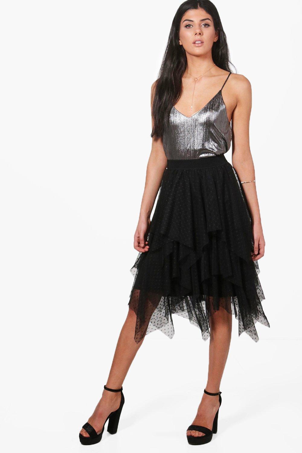 Gianna Polka Dot Layered Tulle Full Midi Skirt | Boohoo