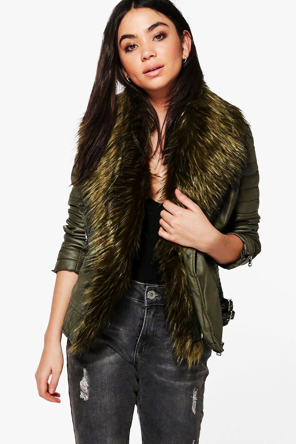 fur collar biker