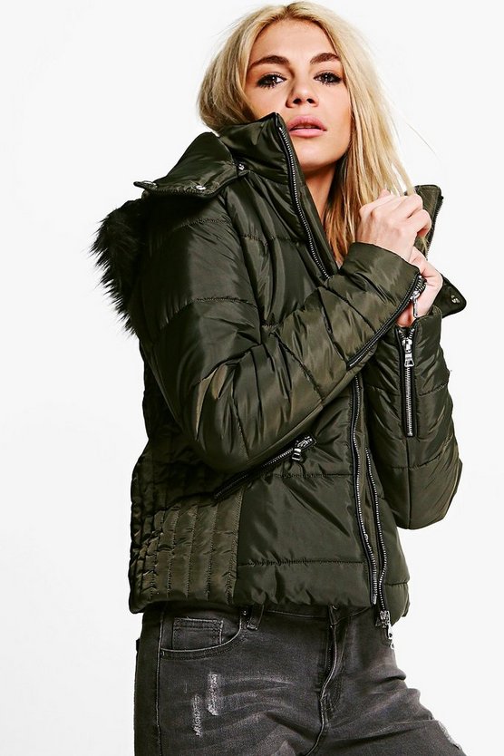 Ava Crop Padded Jacket With Faux Fur Hood | Boohoo