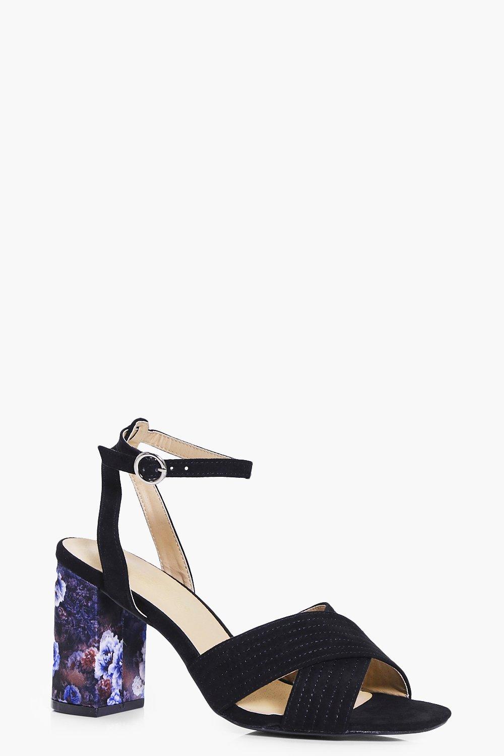 black floral block heels
