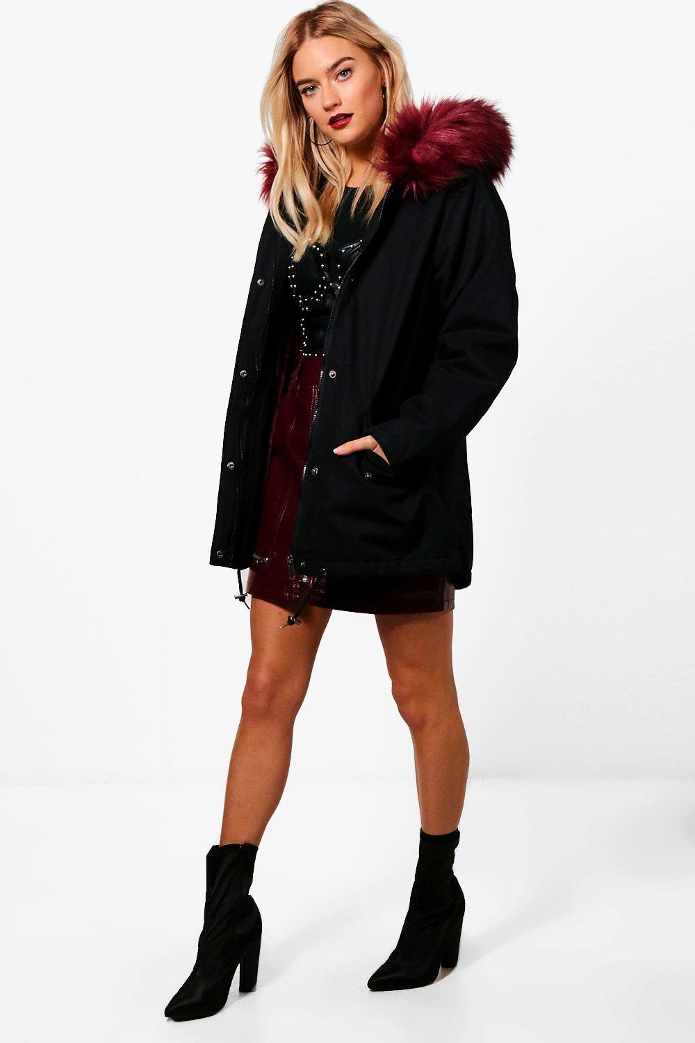 burgundy fur hood coat