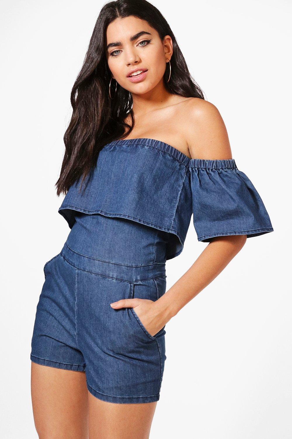 boohoo denim playsuit