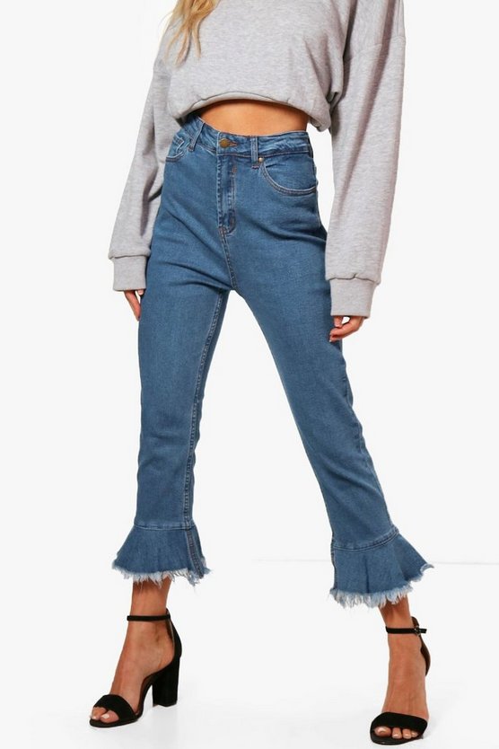 Lorraine Mid Rise Frill Hem Jeans