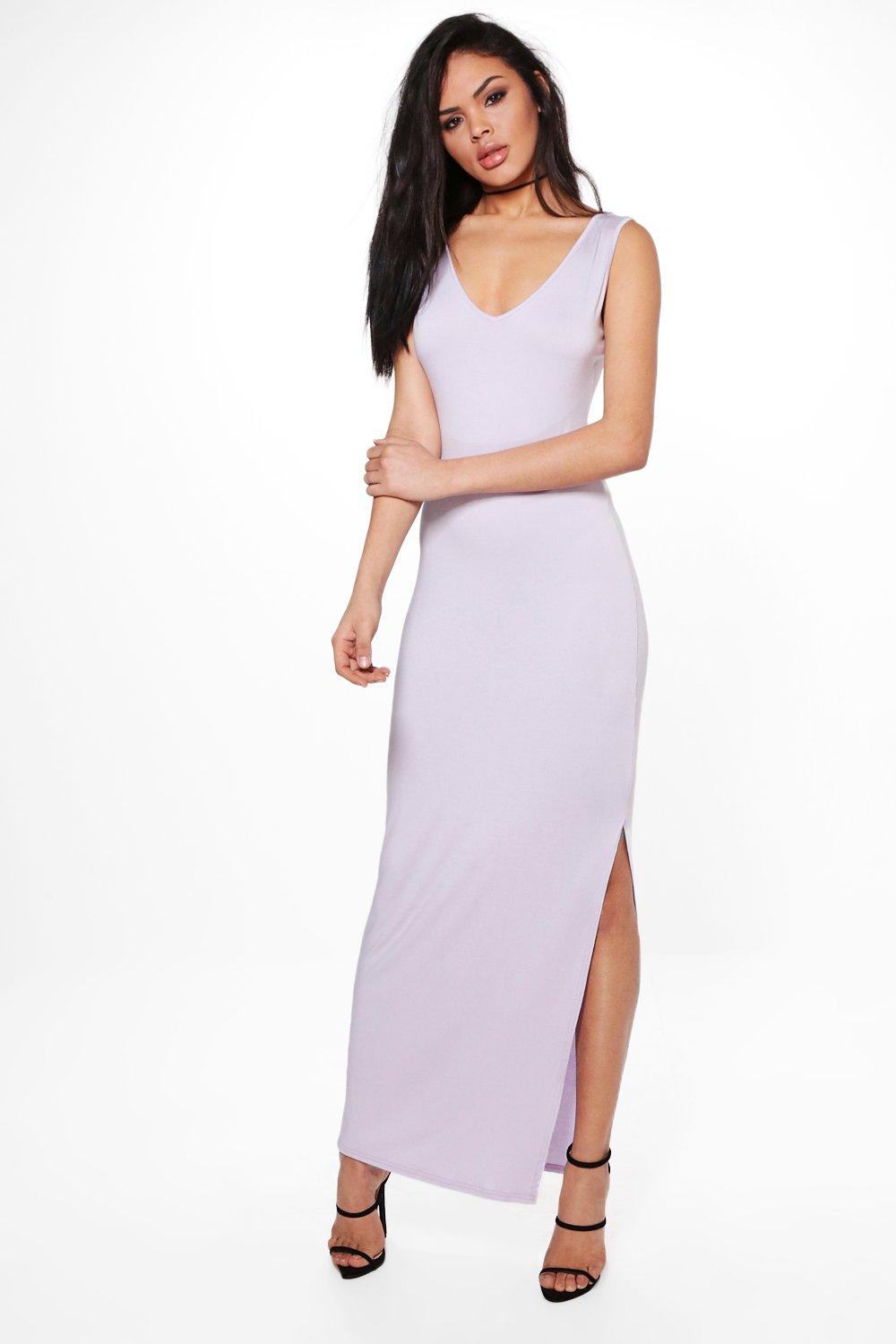 v neck side split maxi dress