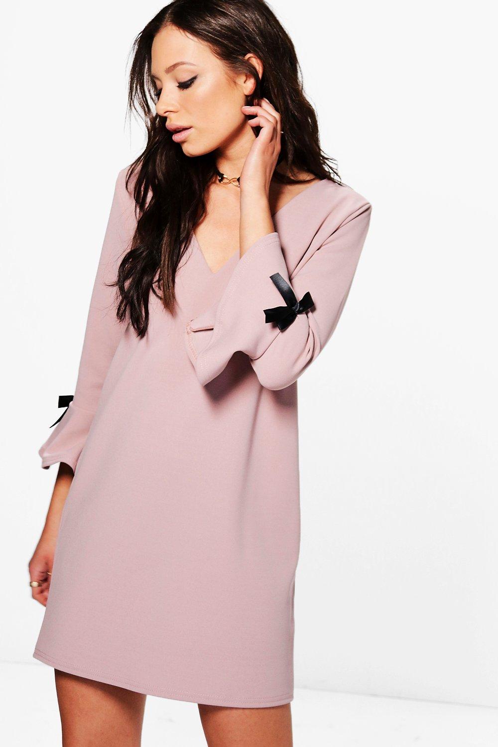 formal shift dress with sleeves