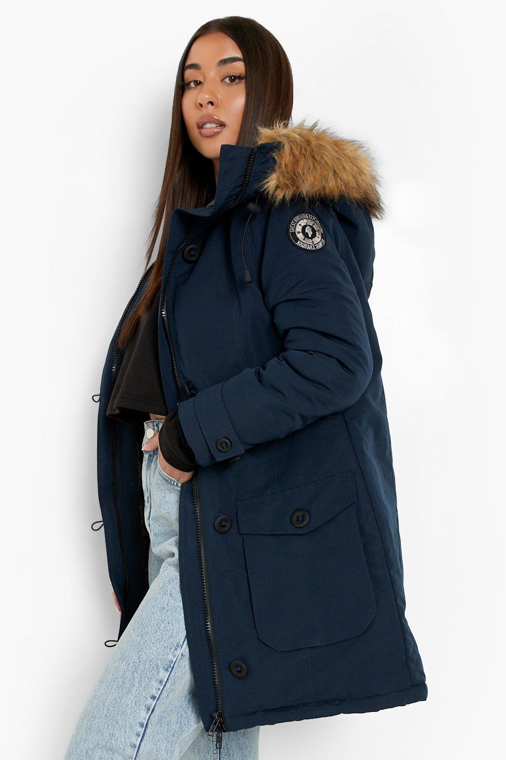 navy padded coat with hood