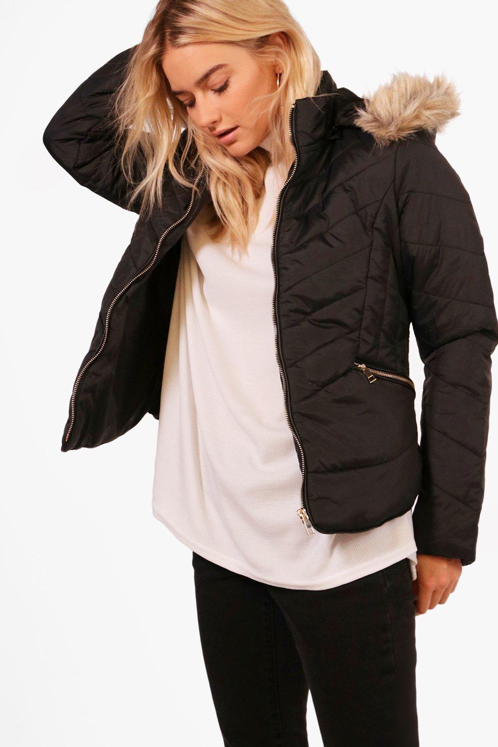 padded jacket with fur hood