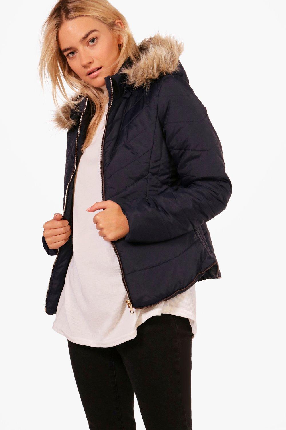 Nadia Fitted Padded Jacket With Faux Fur Hood | Boohoo