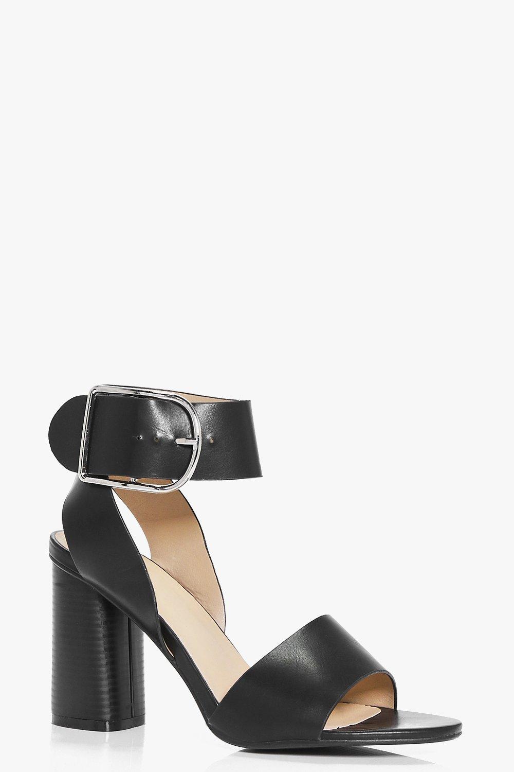 black buckle block heel sandals