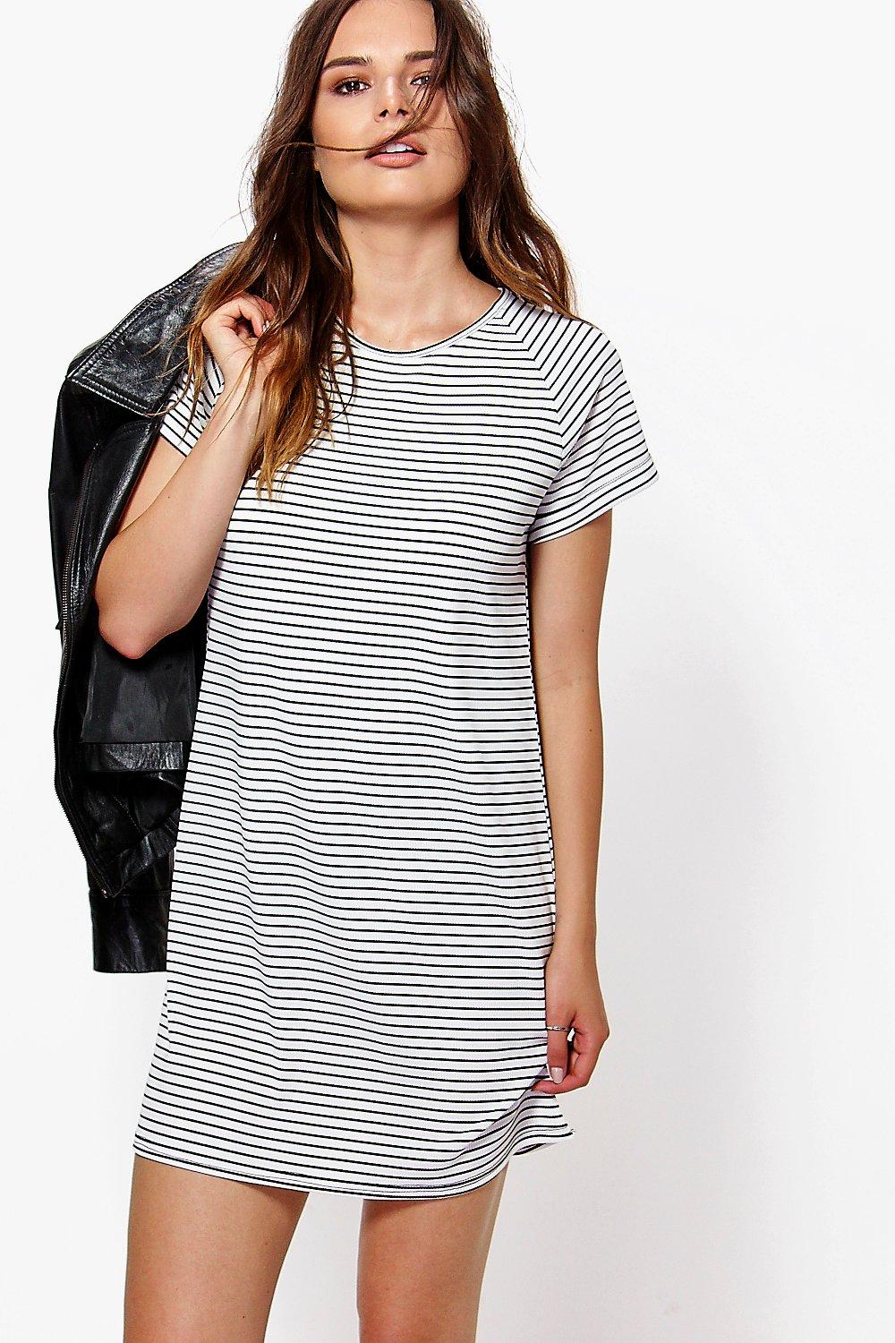 black white striped t shirt dress