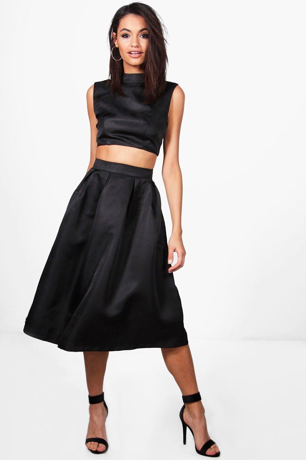 black midi skater skirt