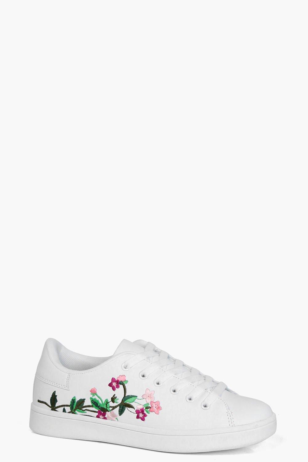 Freya Floral Embroidered Trainers | boohoo
