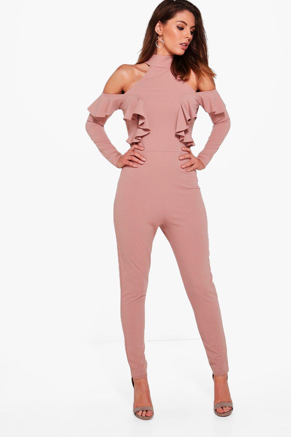 boohoo cold shoulder jumpsuit