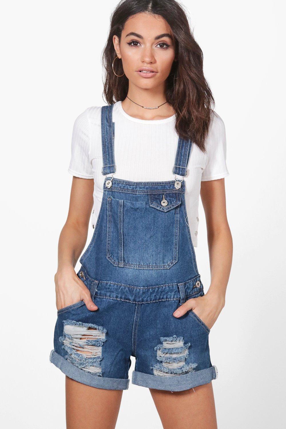 black denim dungaree shorts