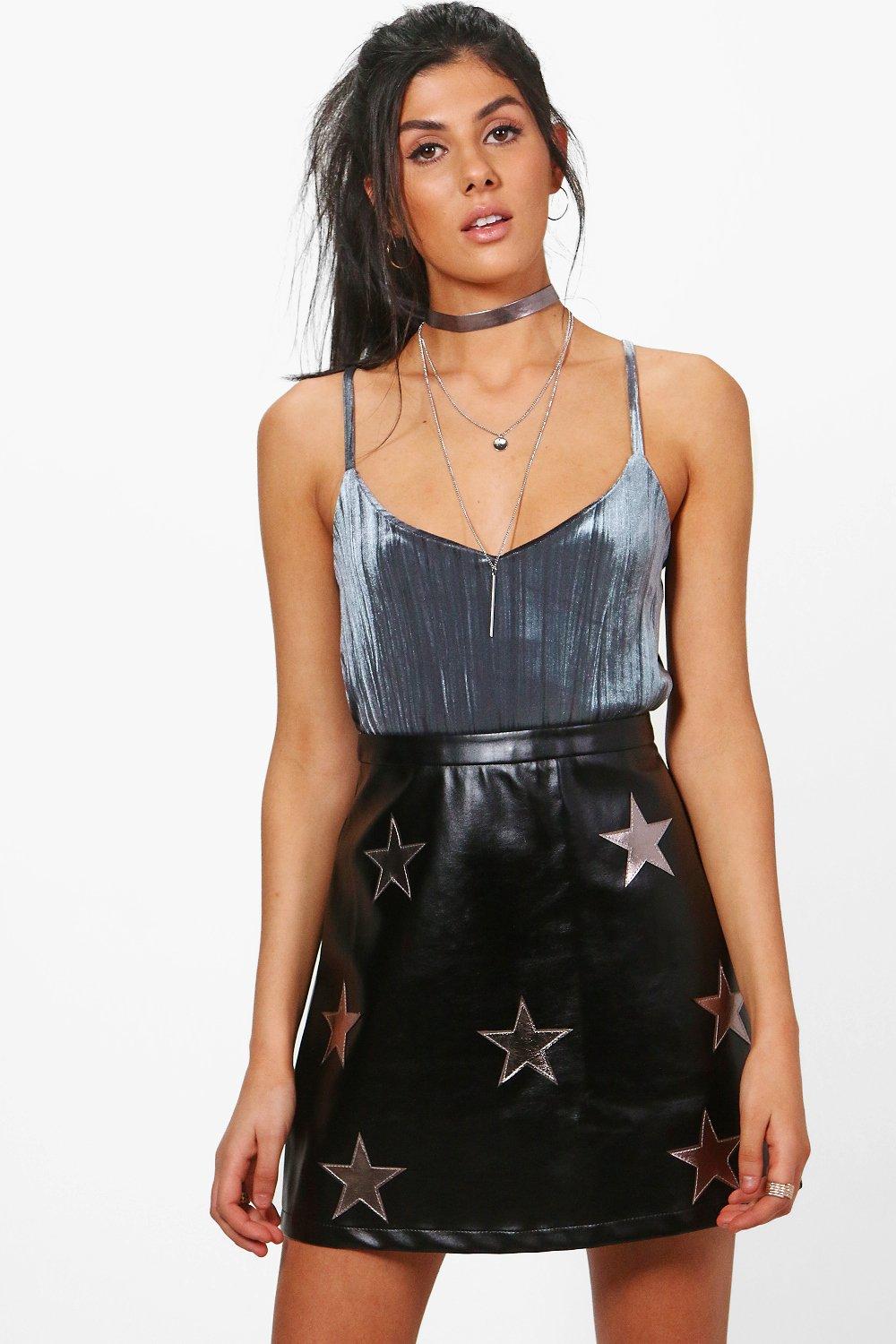Mia Leather Look Star Applique A Line Skirt | Boohoo