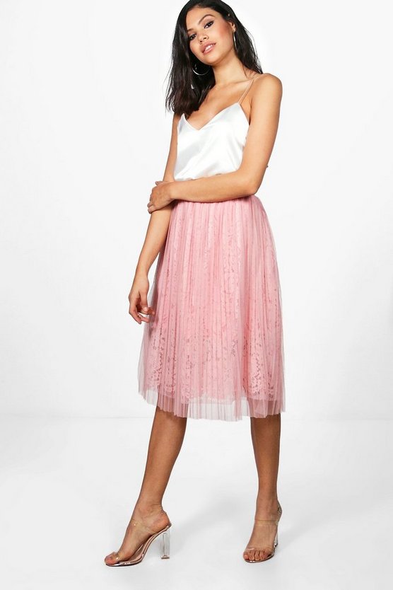 Neema Tulle Overlay Lace Full Midi Skirt | Boohoo