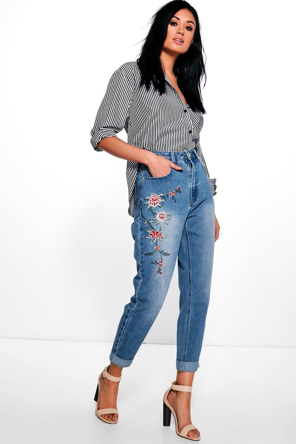 high waisted embroidered jeans