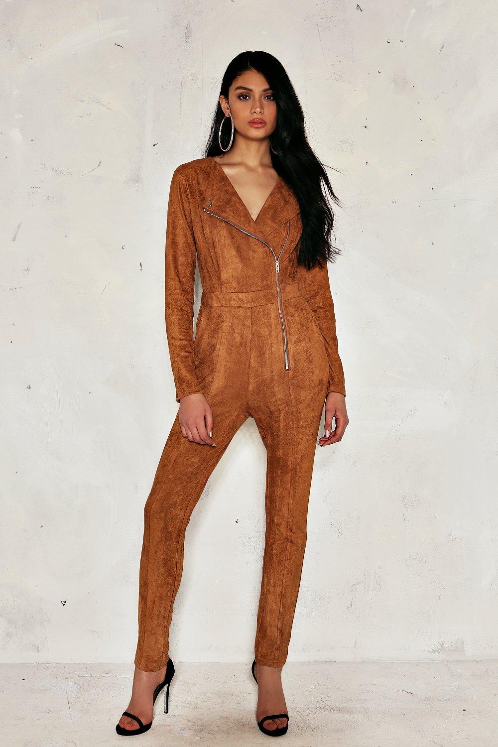 faux suede jumpsuit