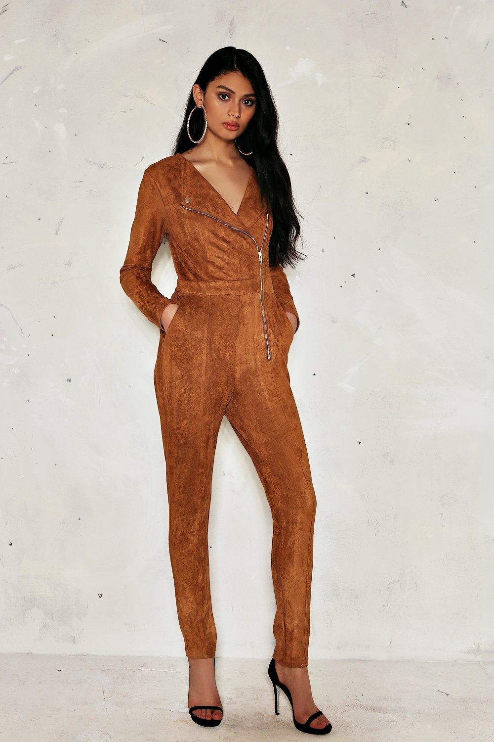 faux suede jumpsuit dress