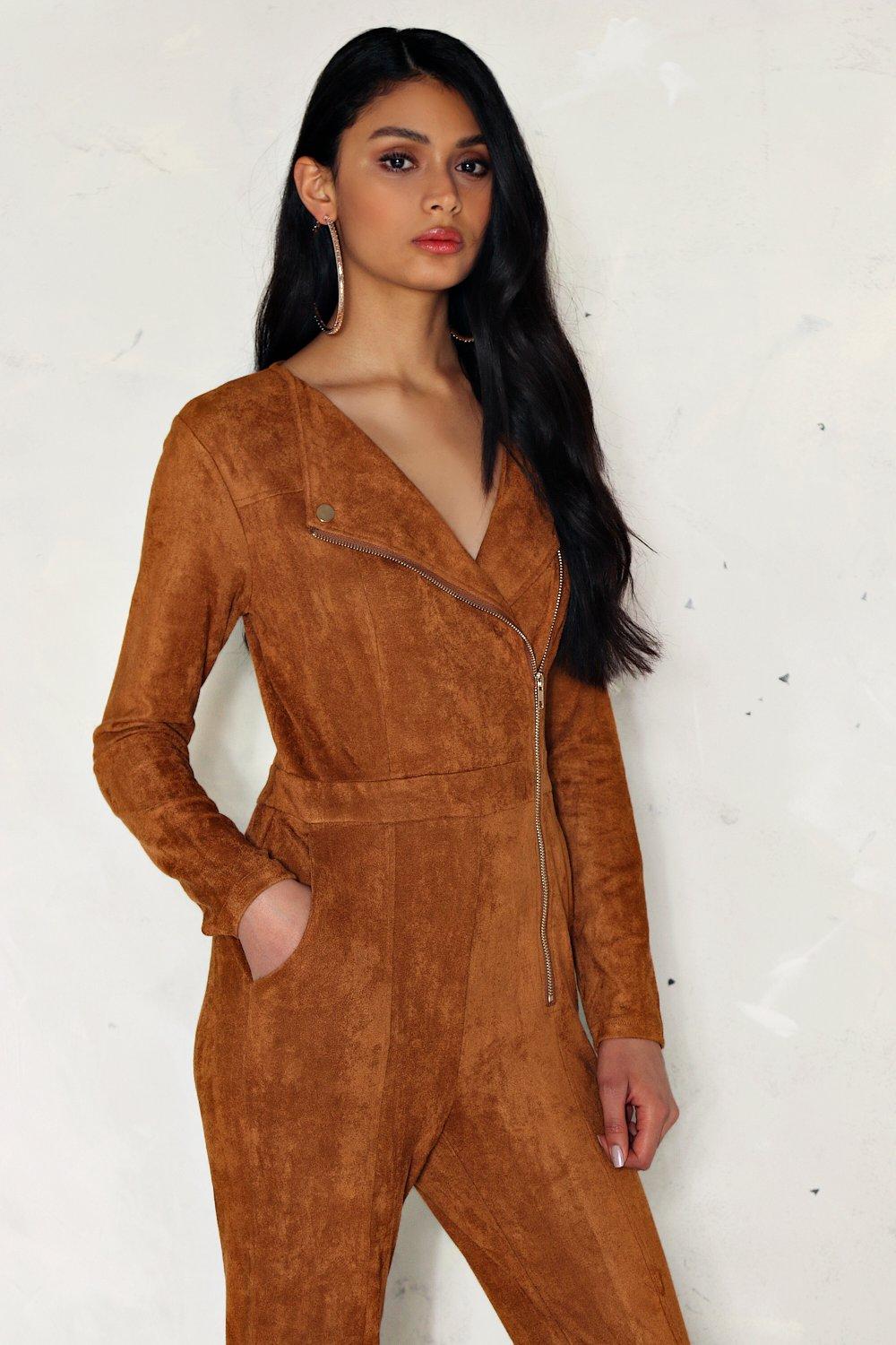 faux suede jumpsuit dress