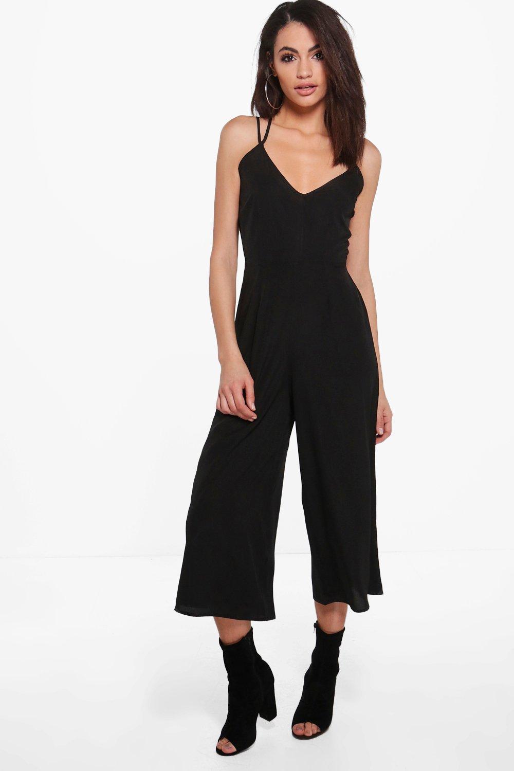 black strappy culotte jumpsuit