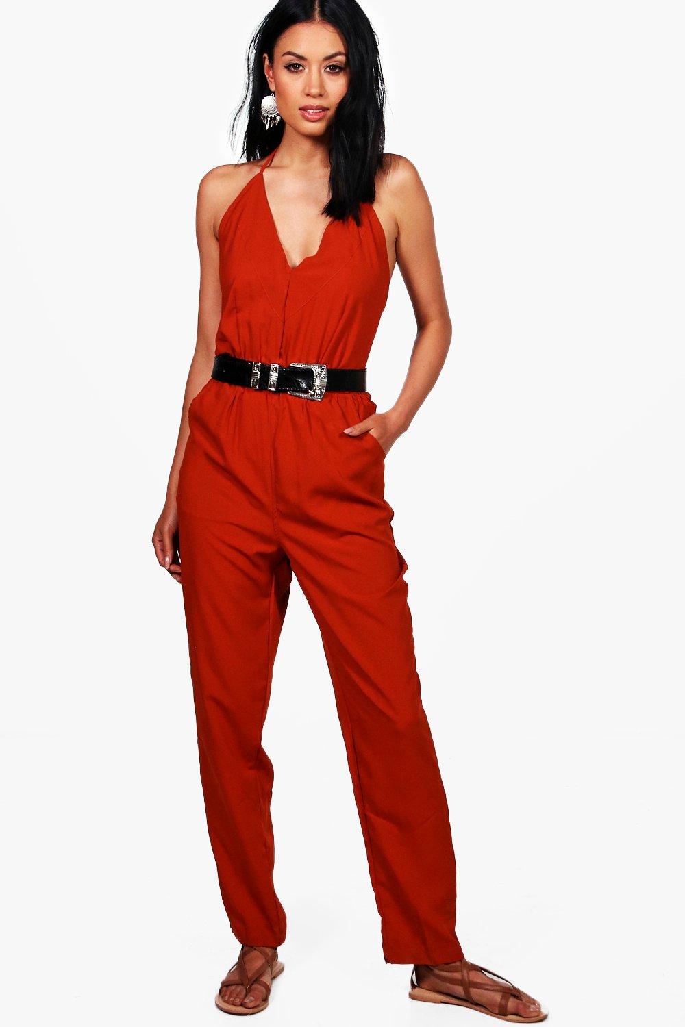 boohoo orange jumpsuit