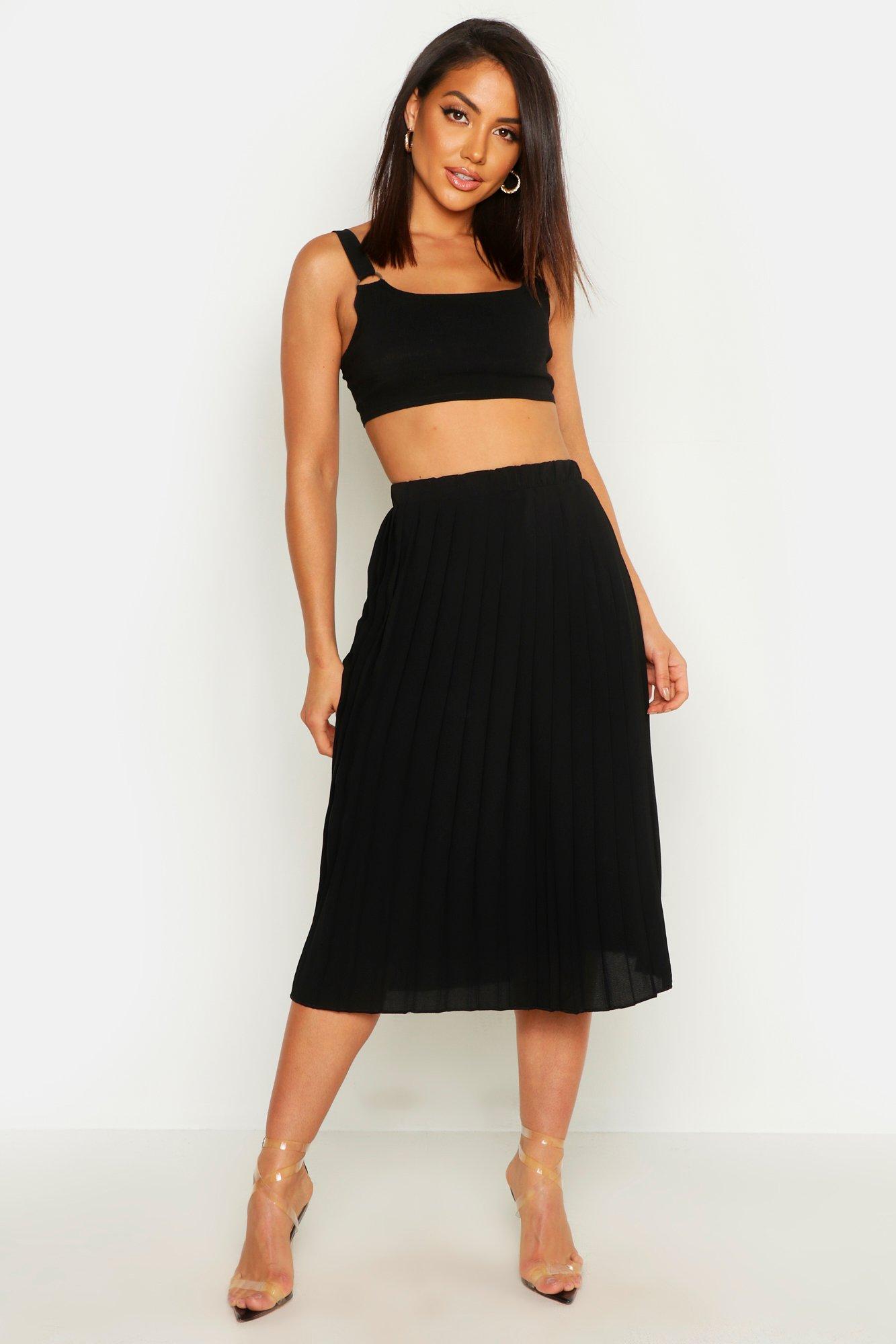 Boohoo Womens Neave Crepe Pleated Midi Skirt | eBay
