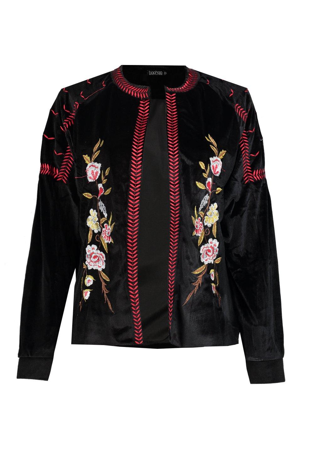 Boohoo Womens Lucy Embroidered Velvet Jacket | eBay